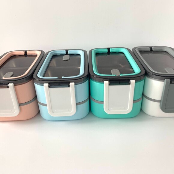 2 Tier Stackable Bento Lunch Box Set Includes Thermos Spoon Fork and Lunch Bag - Picture 1 of 16